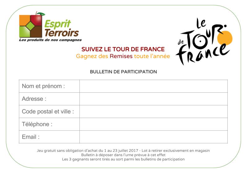 Bulletin de participation au jeu "Suivez le Tour de France"