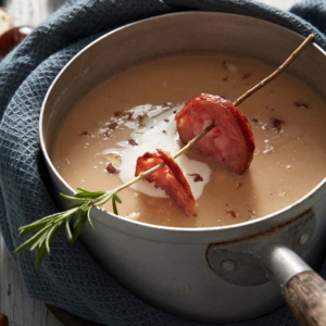 Velouté potiron et saucisse de Morteau